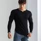 T-shirts longs à col en V et à côtes, manches longues, pour la salle de sport et l'entraînement, vêtements de sport pour homme