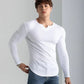 T-shirts longs à col en V et à côtes, manches longues, pour la salle de sport et l'entraînement, vêtements de sport pour homme