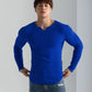 T-shirts longs à col en V et à côtes, manches longues, pour la salle de sport et l'entraînement, vêtements de sport pour homme