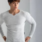 T-shirts longs à col en V et à côtes, manches longues, pour la salle de sport et l'entraînement, vêtements de sport pour homme