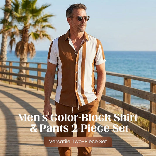 Ensemble 2 pièces chemise et pantalon color block pour homme