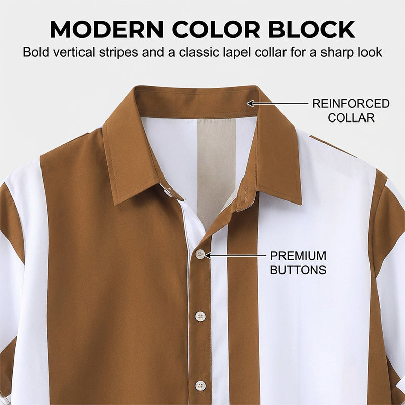 Ensemble 2 pièces chemise et pantalon color block pour homme