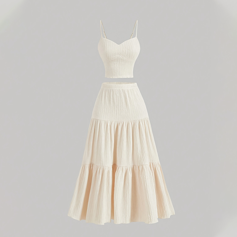 🌼👒🌿 PROMO -50% ! Ensemble Taille Haute Jupe & Top – Style Décontracté Chic, Tissu Froissé Respirant (4 Couleurs, S-2XL)