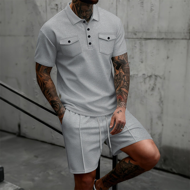 Ensemble 2 pièces pour homme : haut à manches courtes et short à cordon