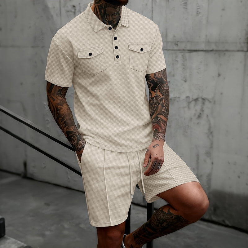 Ensemble 2 pièces pour homme : haut à manches courtes et short à cordon