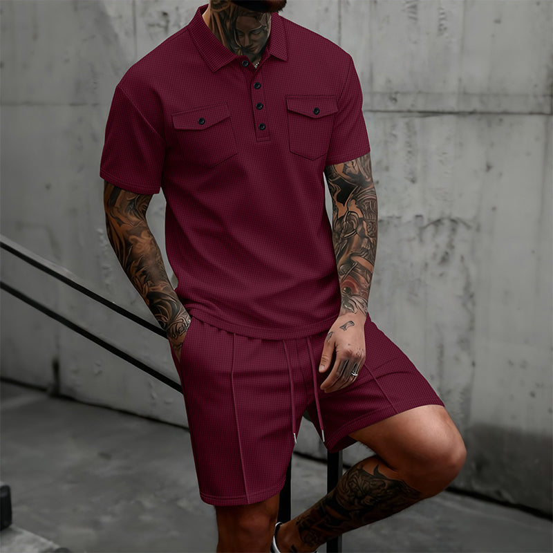 Ensemble 2 pièces pour homme : haut à manches courtes et short à cordon