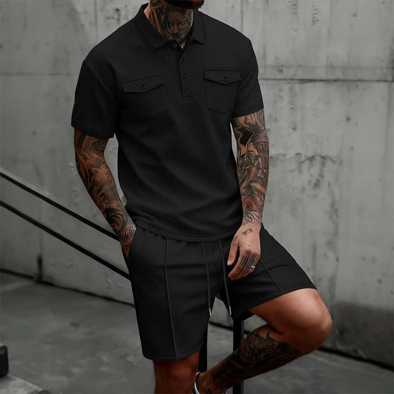Ensemble 2 pièces pour homme : haut à manches courtes et short à cordon