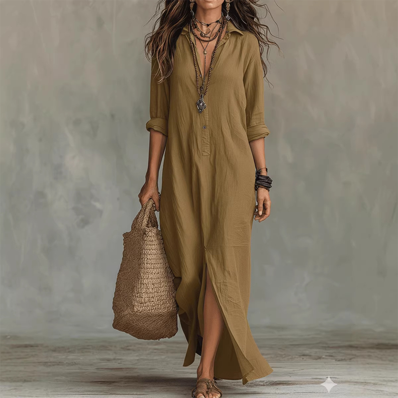 Casual Loose Fit Maxi Dress with Front Slit
