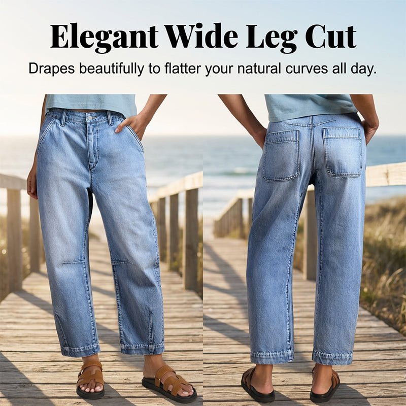 Jean droit court à taille haute pour femme
