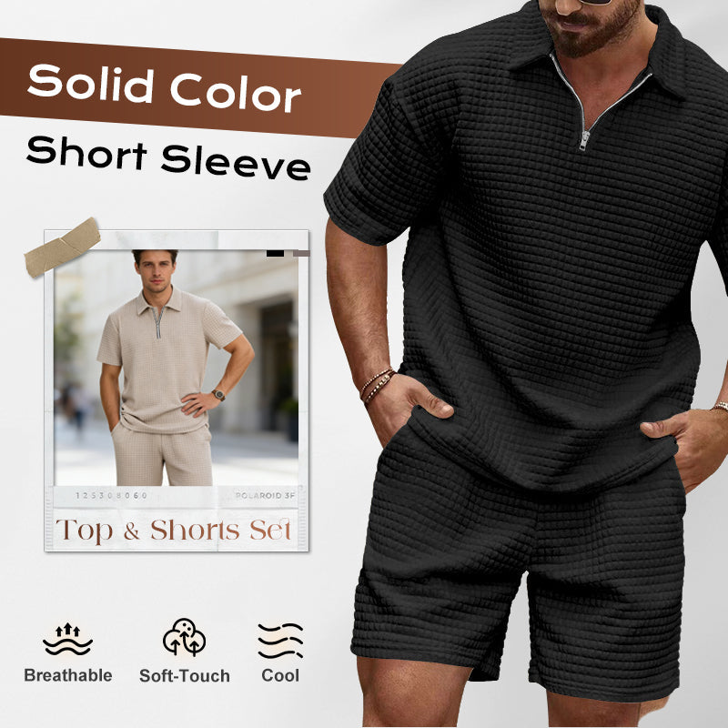 Ensemble haut et short à manches courtes de couleur unie pour hommes