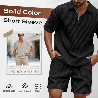 Ensemble haut et short à manches courtes de couleur unie pour hommes