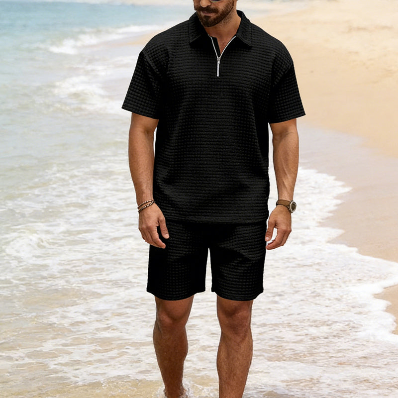 Ensemble haut et short à manches courtes de couleur unie pour hommes