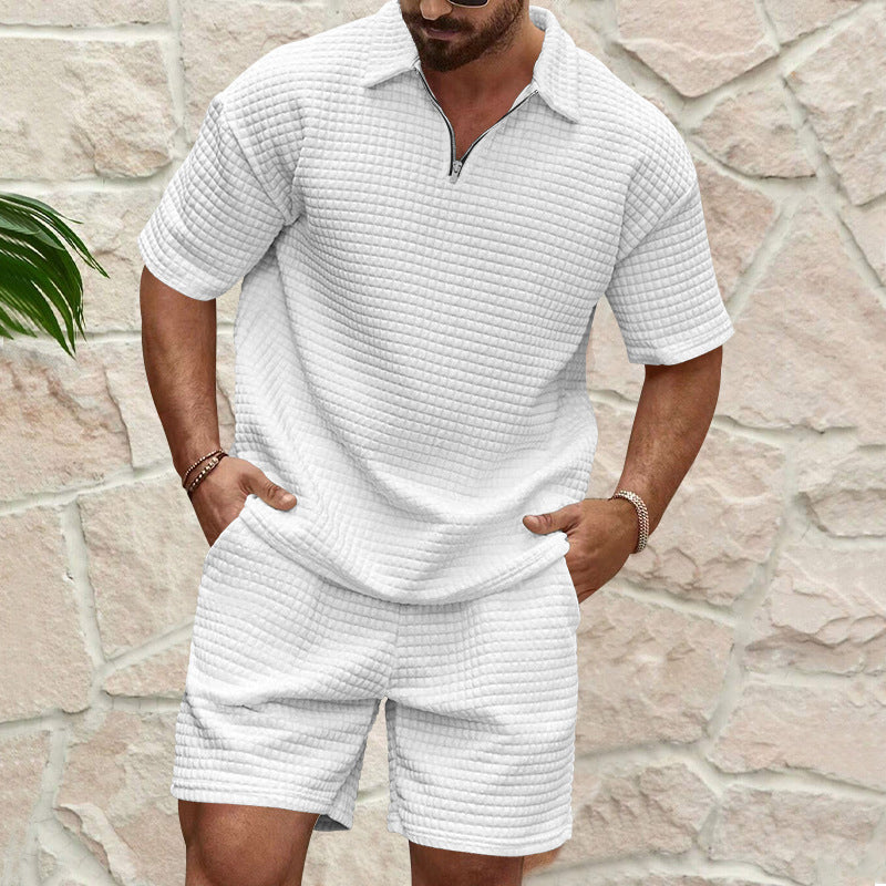 Ensemble haut et short à manches courtes de couleur unie pour hommes