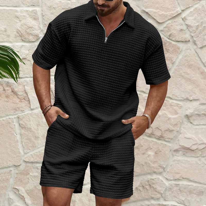 Ensemble haut et short à manches courtes de couleur unie pour hommes