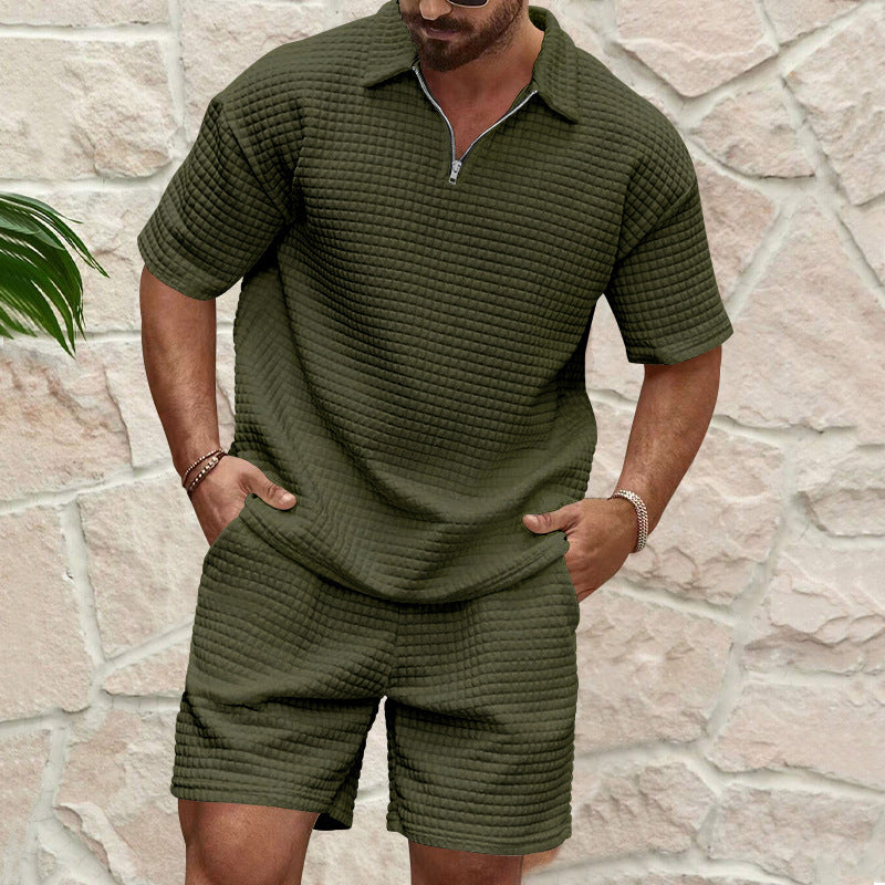 Ensemble haut et short à manches courtes de couleur unie pour hommes
