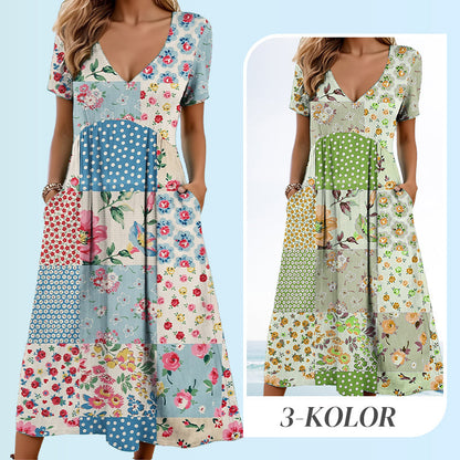 🥳VENTE FLASH 2026🥳💞Plus de 50 000 vendus !💙50 % de réduction ! Robe à manches courtes et col V à motifs pour femme – Tissu doux, coupe flatteuse et ajustée, un indispensable du quotidien décontracté🌿✅
