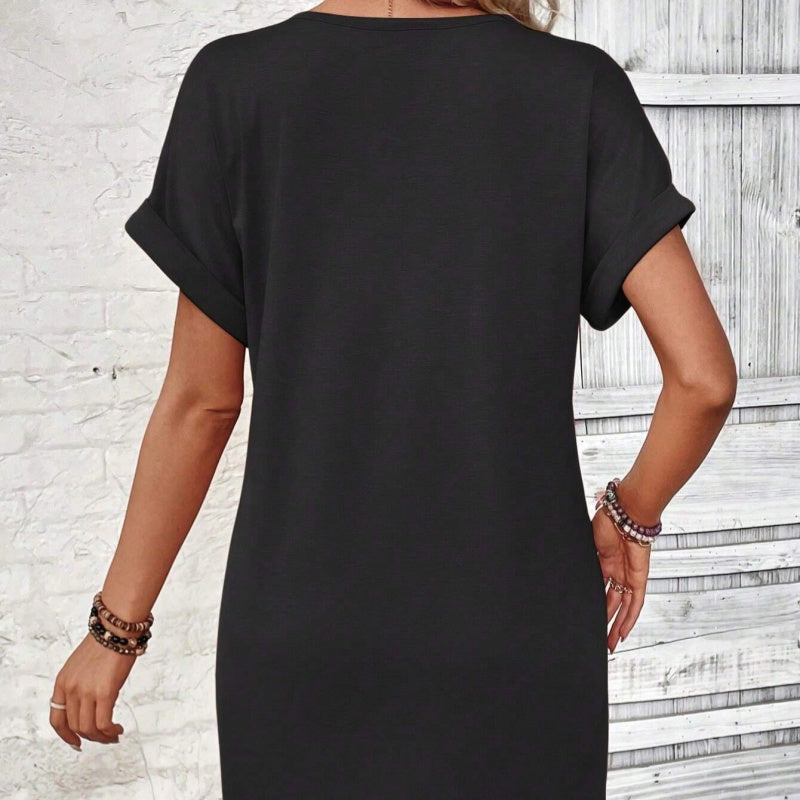 👗✨50 % de réduction🔥✨Robe Femme à Col en V & Manches Roulées – Coupe Intemporelle, Boutons & Tissu Doux