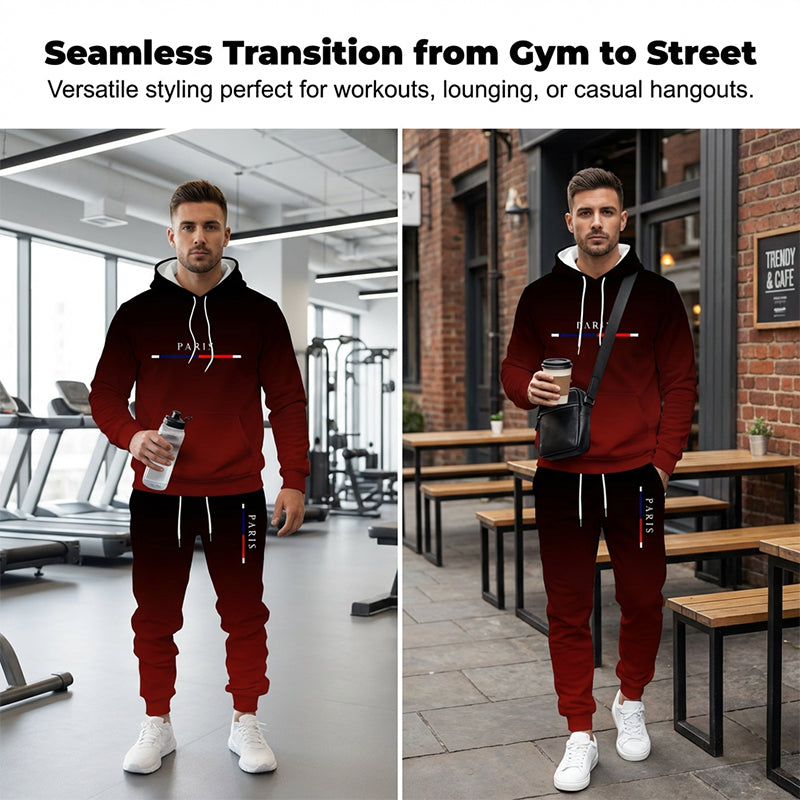 💎 -50% sur Ensemble de Survêtement Dégradé pour Homme💎Design Fondu Noir-Rouge, Sweat à Capuche & Pantalon de Jogging pour Sport & Style Urbain✨