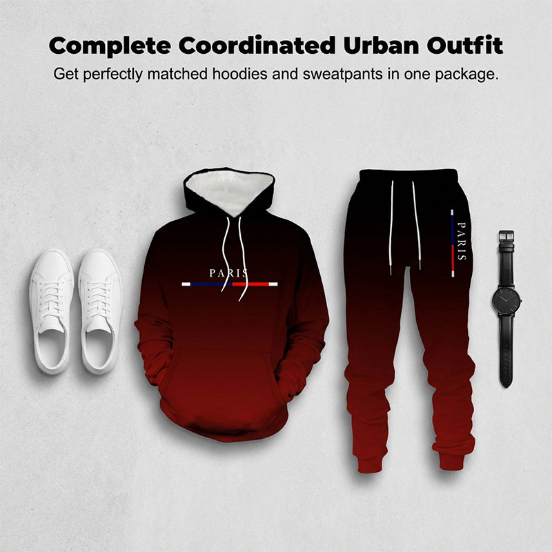💎 -50% sur Ensemble de Survêtement Dégradé pour Homme💎Design Fondu Noir-Rouge, Sweat à Capuche & Pantalon de Jogging pour Sport & Style Urbain✨