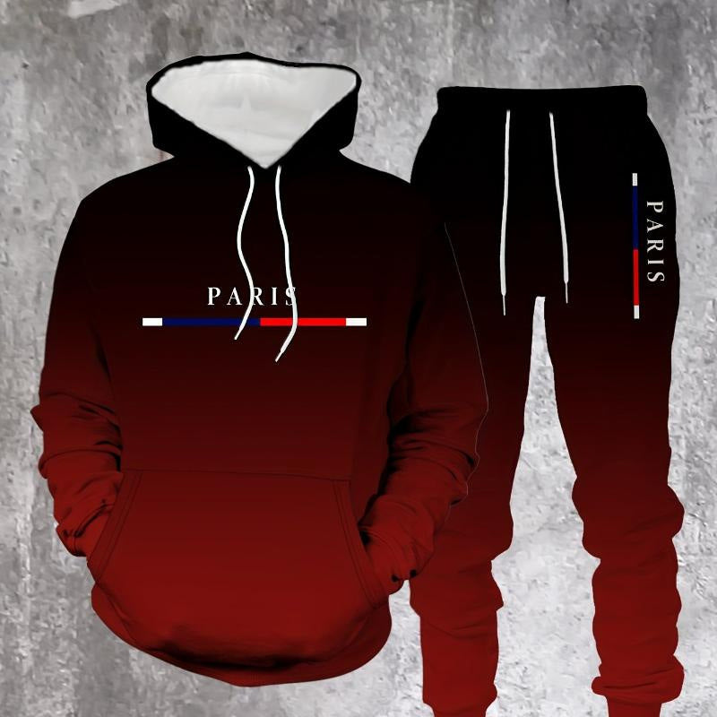 💎 -50% sur Ensemble de Survêtement Dégradé pour Homme💎Design Fondu Noir-Rouge, Sweat à Capuche & Pantalon de Jogging pour Sport & Style Urbain✨