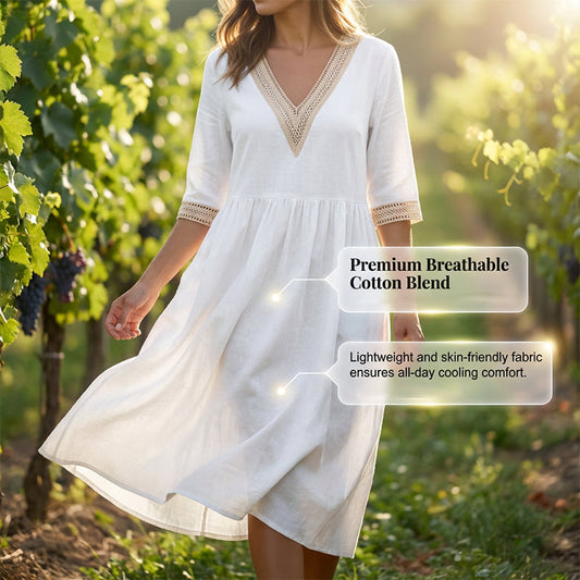 Robe mi-longue à col en V et bordure en dentelle pour femme❤️ACHETEZ-EN 2 ET BÉNÉFICIEZ DE LA LIVRAISON GRATUITE