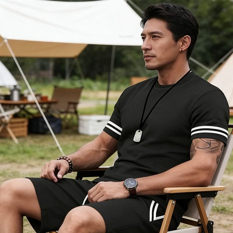 ✨ 63 % de réduction 🔥 Ensemble 2 pièces pour homme : t-shirt rayé et short
