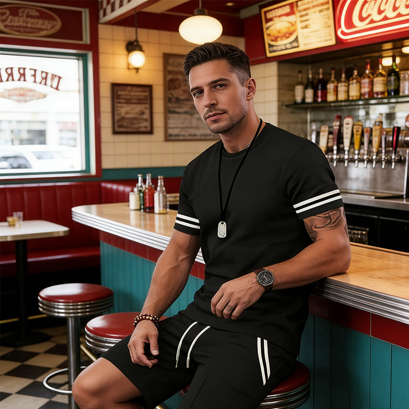 ✨ 63 % de réduction 🔥 Ensemble 2 pièces pour homme : t-shirt rayé et short