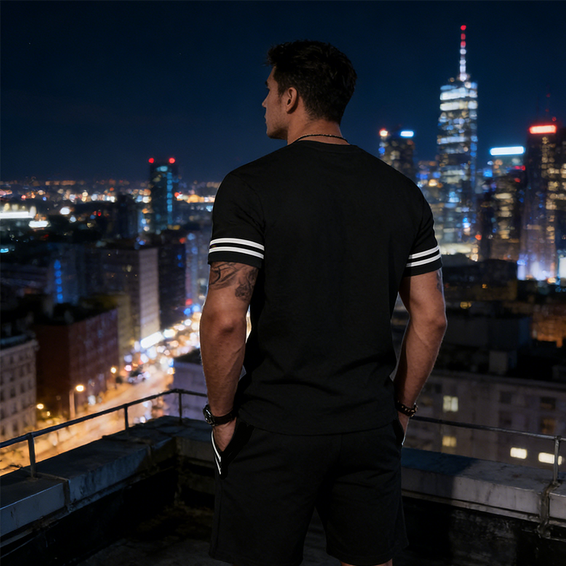 ✨ 63 % de réduction 🔥 Ensemble 2 pièces pour homme : t-shirt rayé et short