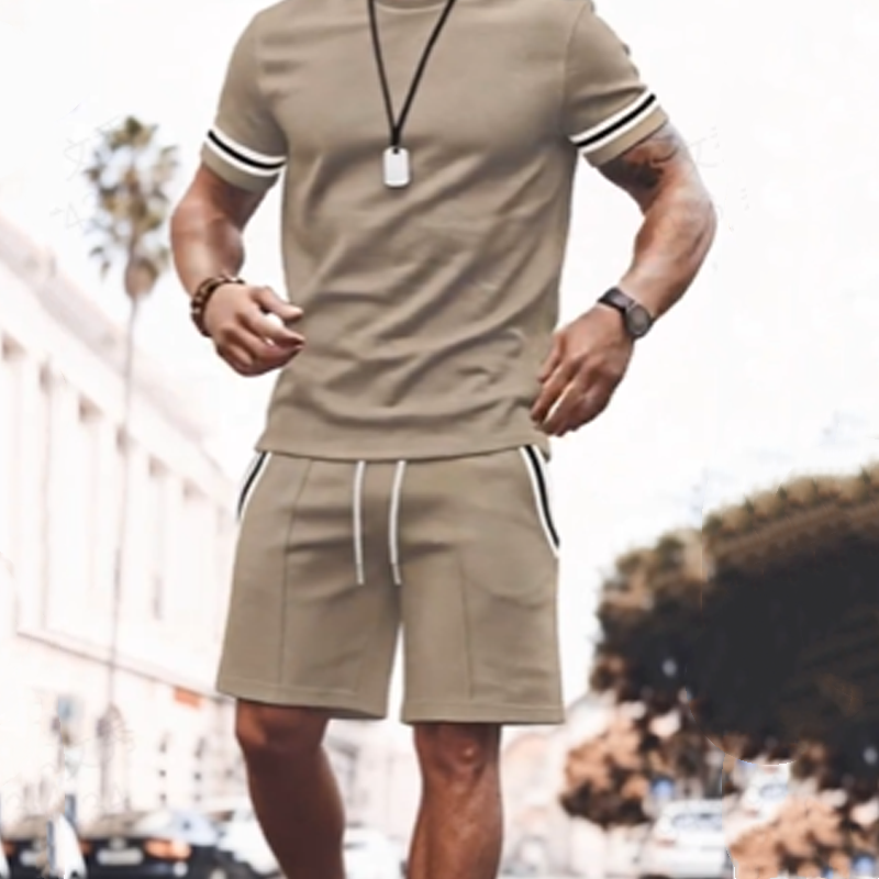 ✨ 63 % de réduction 🔥 Ensemble 2 pièces pour homme : t-shirt rayé et short