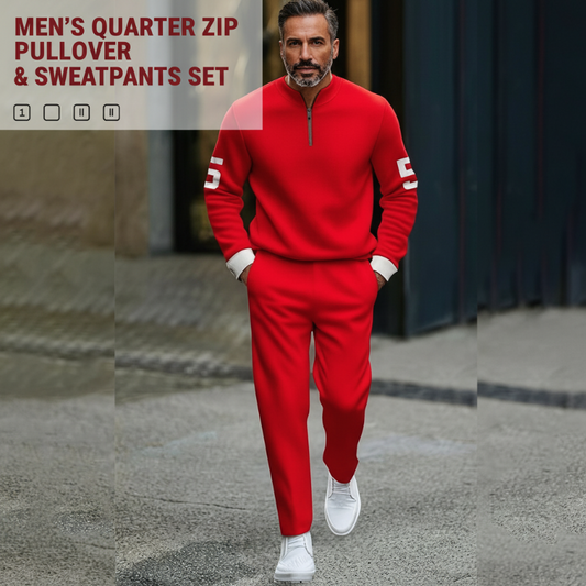 Ensemble pull à fermeture éclair quart de longueur et pantalon de survêtement pour homme