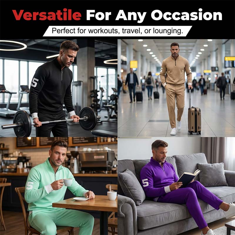Ensemble pull à fermeture éclair quart de longueur et pantalon de survêtement pour homme