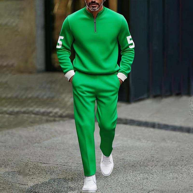 Ensemble pull à fermeture éclair quart de longueur et pantalon de survêtement pour homme