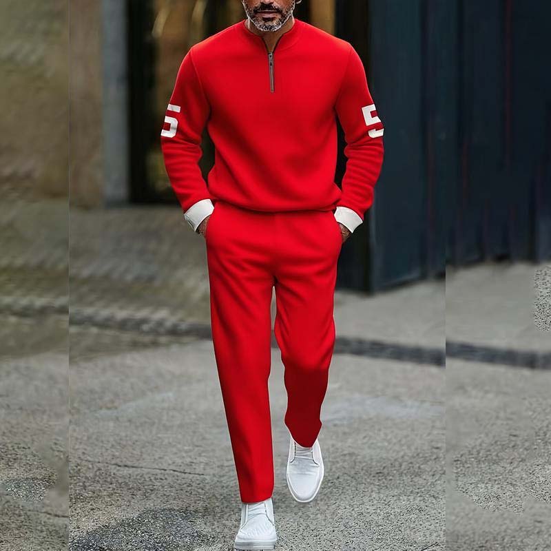 Ensemble pull à fermeture éclair quart de longueur et pantalon de survêtement pour homme