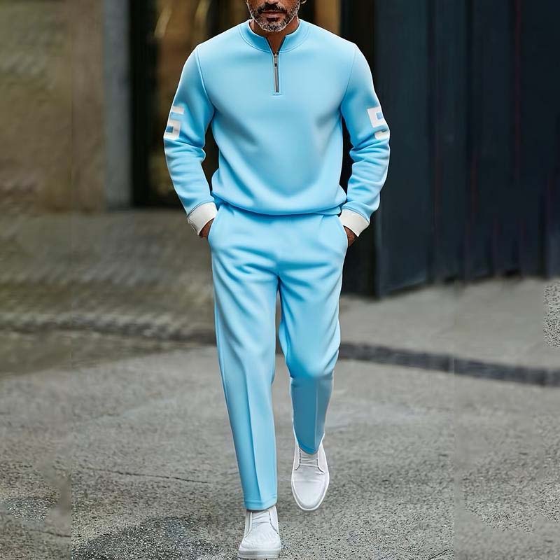 Ensemble pull à fermeture éclair quart de longueur et pantalon de survêtement pour homme