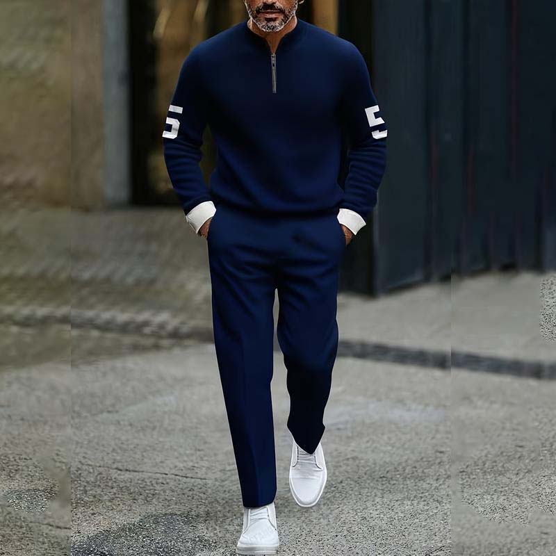 Ensemble pull à fermeture éclair quart de longueur et pantalon de survêtement pour homme