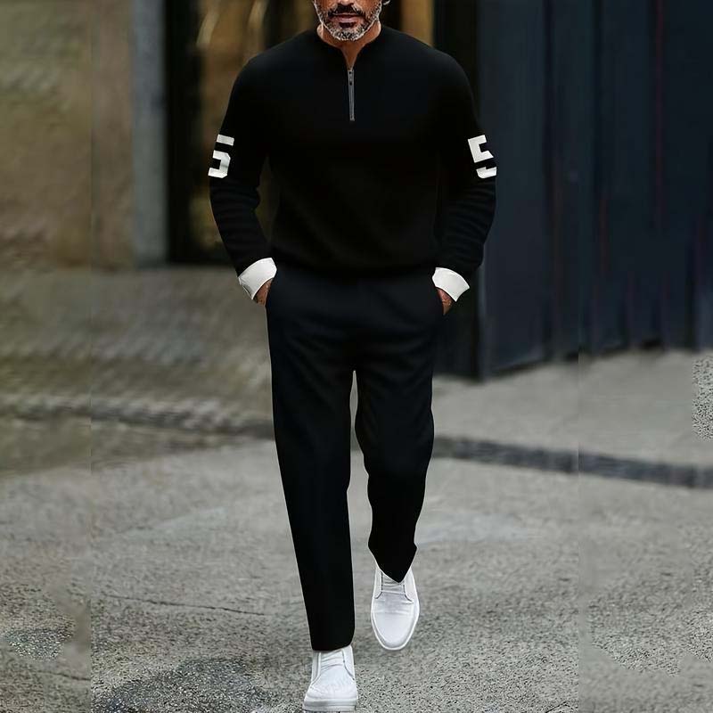 Ensemble pull à fermeture éclair quart de longueur et pantalon de survêtement pour homme