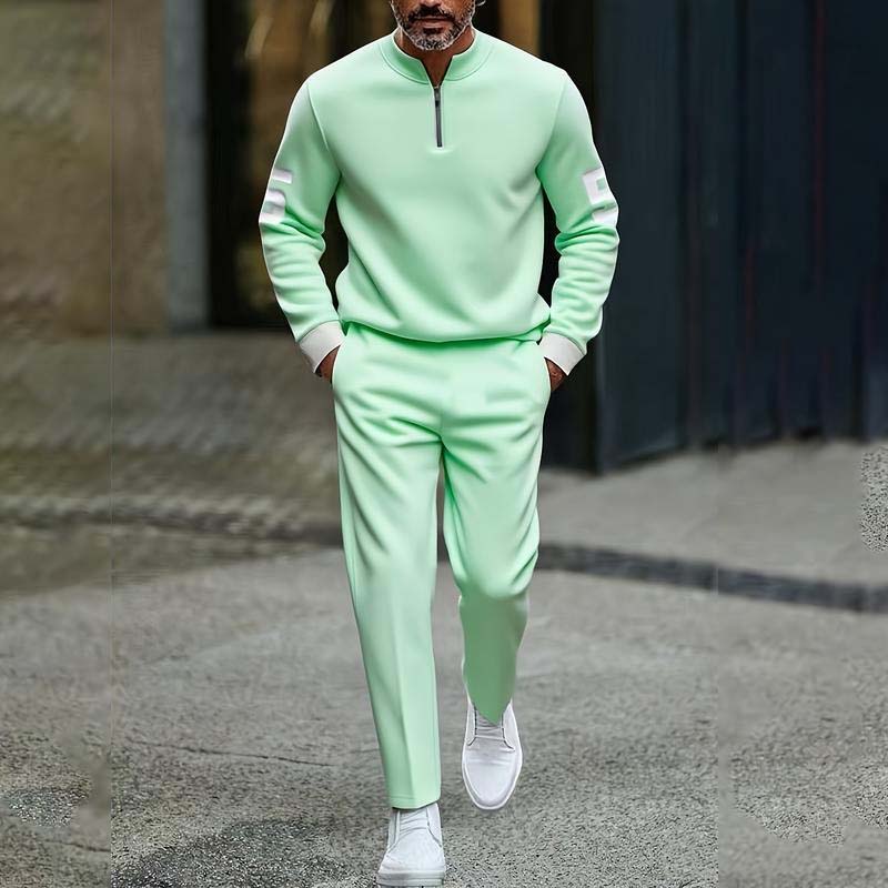 Ensemble pull à fermeture éclair quart de longueur et pantalon de survêtement pour homme