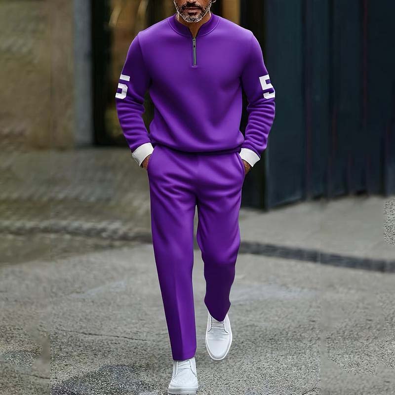 Ensemble pull à fermeture éclair quart de longueur et pantalon de survêtement pour homme