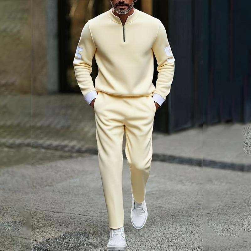Ensemble pull à fermeture éclair quart de longueur et pantalon de survêtement pour homme