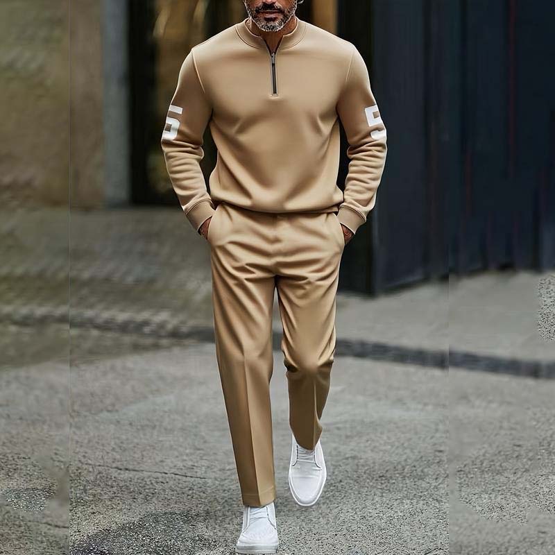 Ensemble pull à fermeture éclair quart de longueur et pantalon de survêtement pour homme