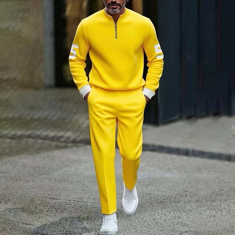 Ensemble pull à fermeture éclair quart de longueur et pantalon de survêtement pour homme