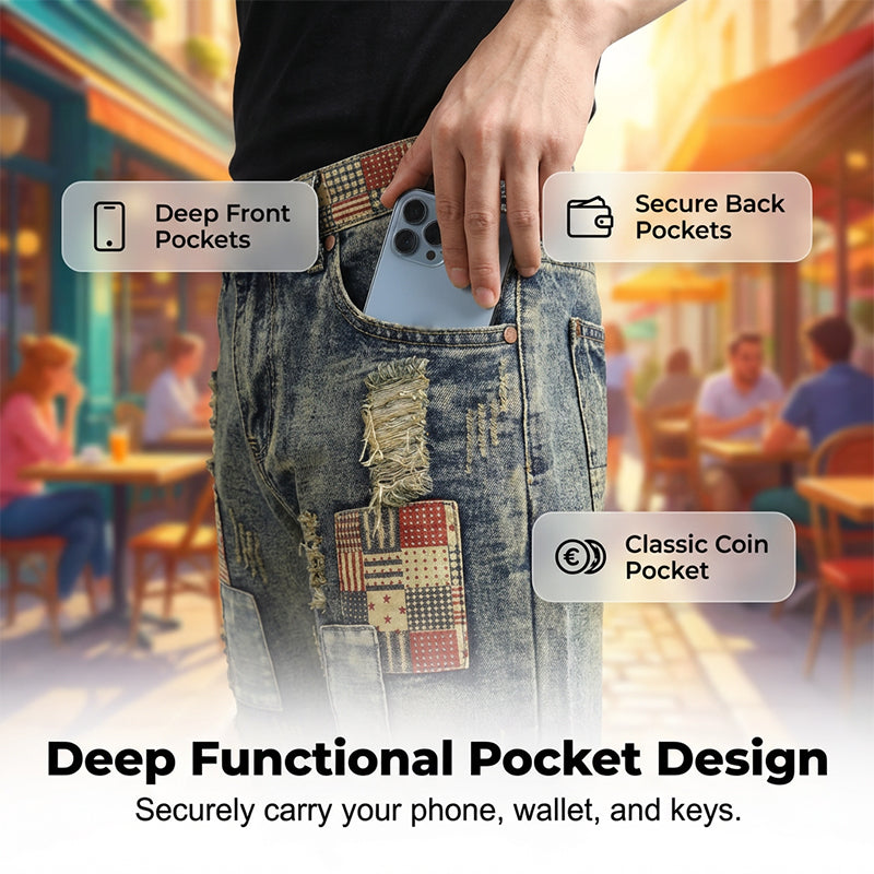 🔥 Short en jean déchiré pour homme – Motif patchwork pour un look urbain tendance 👖✨