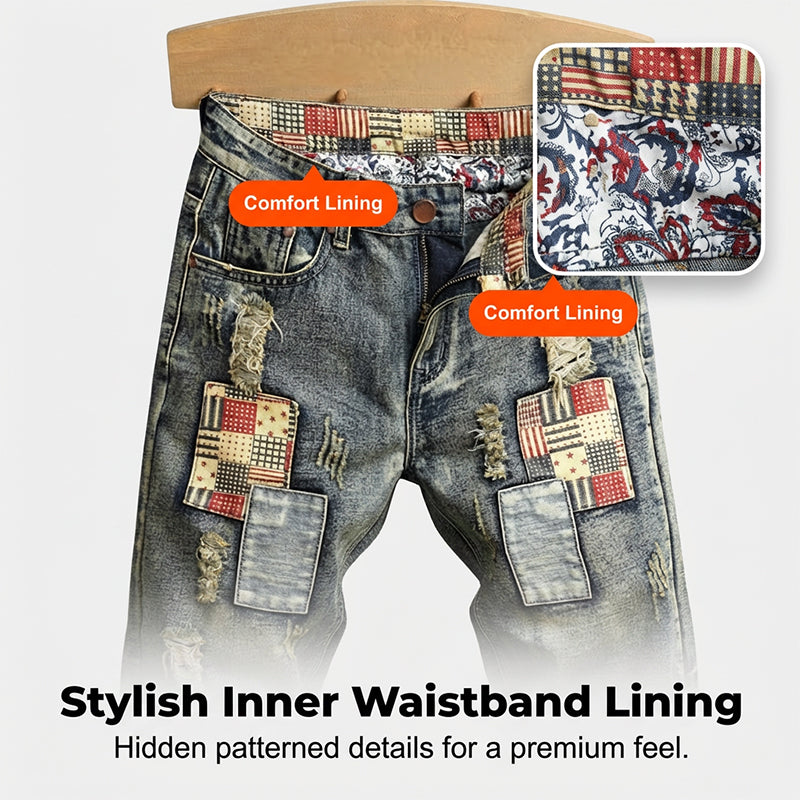 🔥 Short en jean déchiré pour homme – Motif patchwork pour un look urbain tendance 👖✨