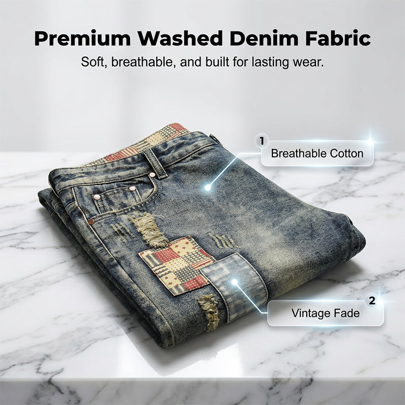 🔥 Short en jean déchiré pour homme – Motif patchwork pour un look urbain tendance 👖✨