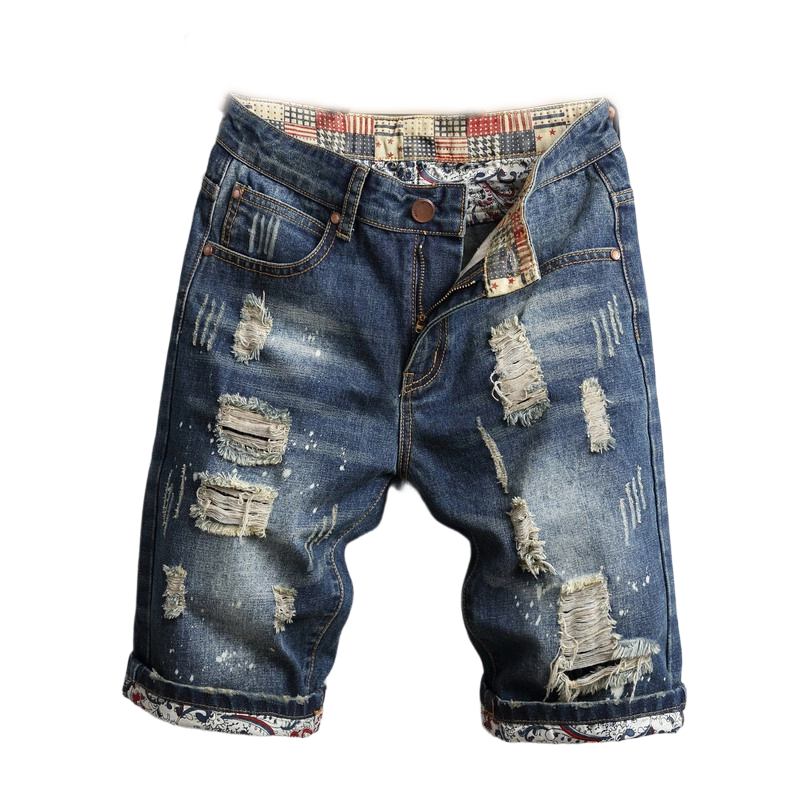 🔥 Short en jean déchiré pour homme – Motif patchwork pour un look urbain tendance 👖✨
