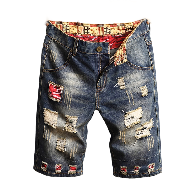 🔥 Short en jean déchiré pour homme – Motif patchwork pour un look urbain tendance 👖✨