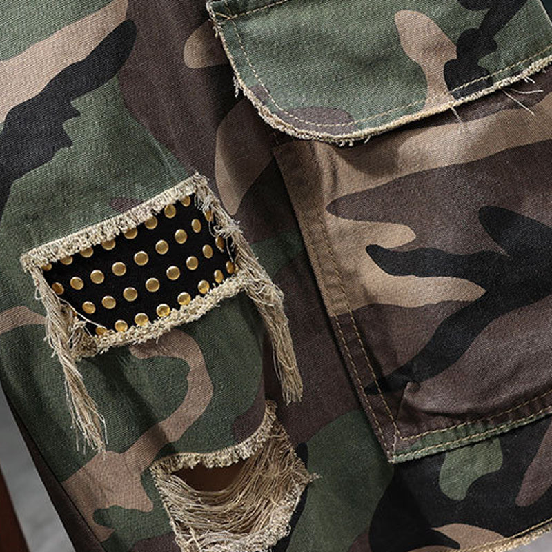 ⏰🔥51 % de réduction pour une durée limitée + livraison gratuite🔥⏰Short cargo camouflage à clous pour homme