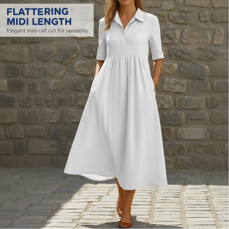 Robe chemise mi-longue décontractée à taille haute pour femme