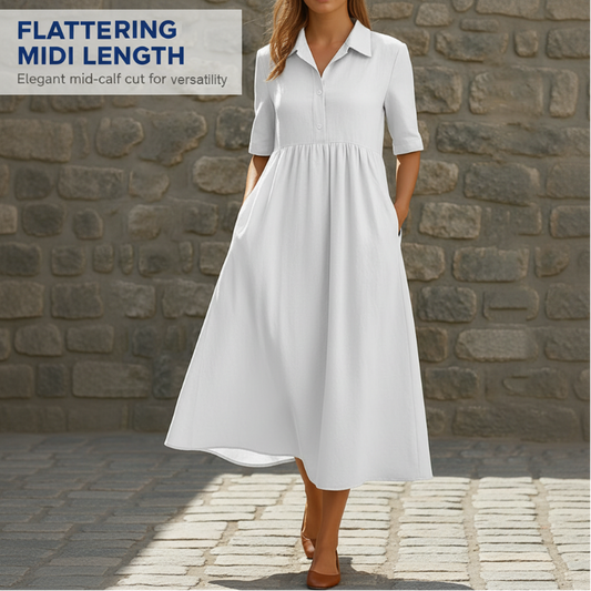 Robe chemise mi-longue décontractée à taille haute pour femme