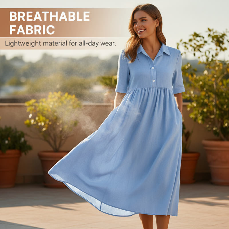 Robe chemise mi-longue décontractée à taille haute pour femme